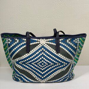 OrYANY Tote Bag Multicolor Geometric Print Leather Trim Large Canvas Purse